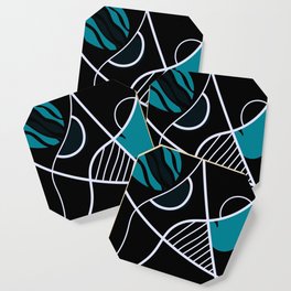 Mid-Century Modern Blue, White, And Black Abstract Designs  Coaster