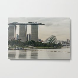 View of Marina Bay Sands and Gardens by the Bay Metal Print | Singapore, Moderncity, Urban, Art, Metrapolitan, Skyline, Touristattraction, Photo, Vintage, Structure 