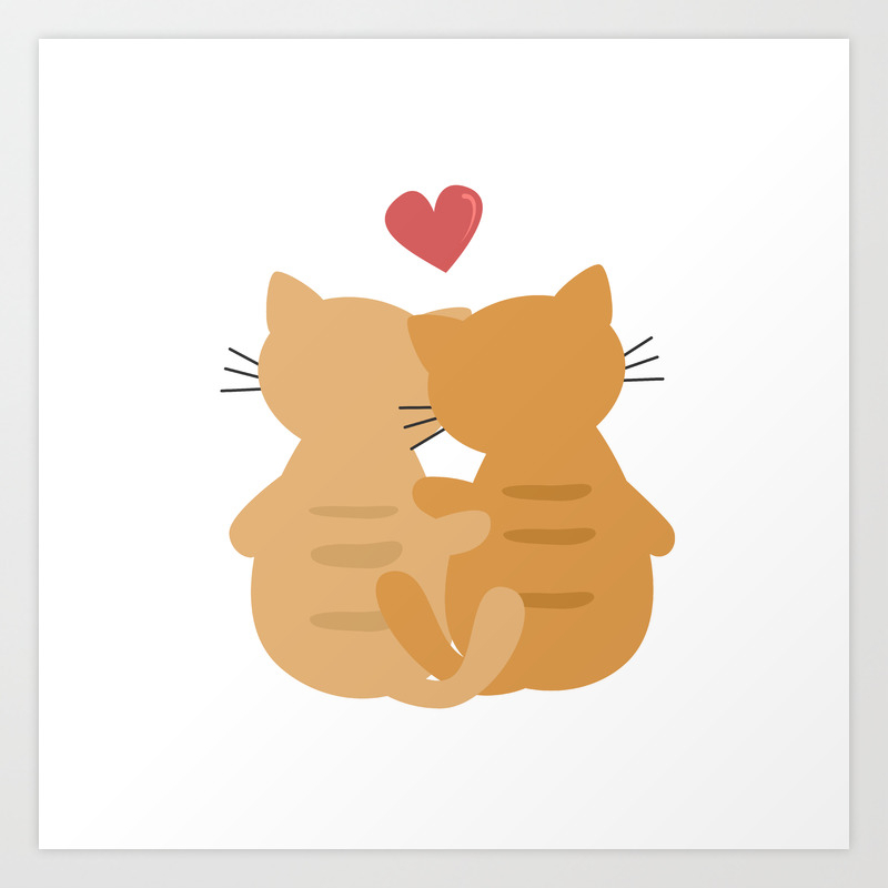 Cute cartoon cats couple romantic illustration for Valentine's day Art  Print by Alice Vacca | Society6