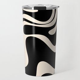 Retro Liquid Swirl Abstract in Black and Almond Cream 2 Travel Mug | Pattern, Modern, Painting, Black, Kierkegaard Design, Contemporary, Retro, Black And White, Pop Art, Maximalist 