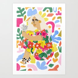He loves me, he loves me not Art Print | Pop Art, Daisy, Colorful, Acrylic, Pattern, Painting, Watercolor, Vintage, Woman, Floral 