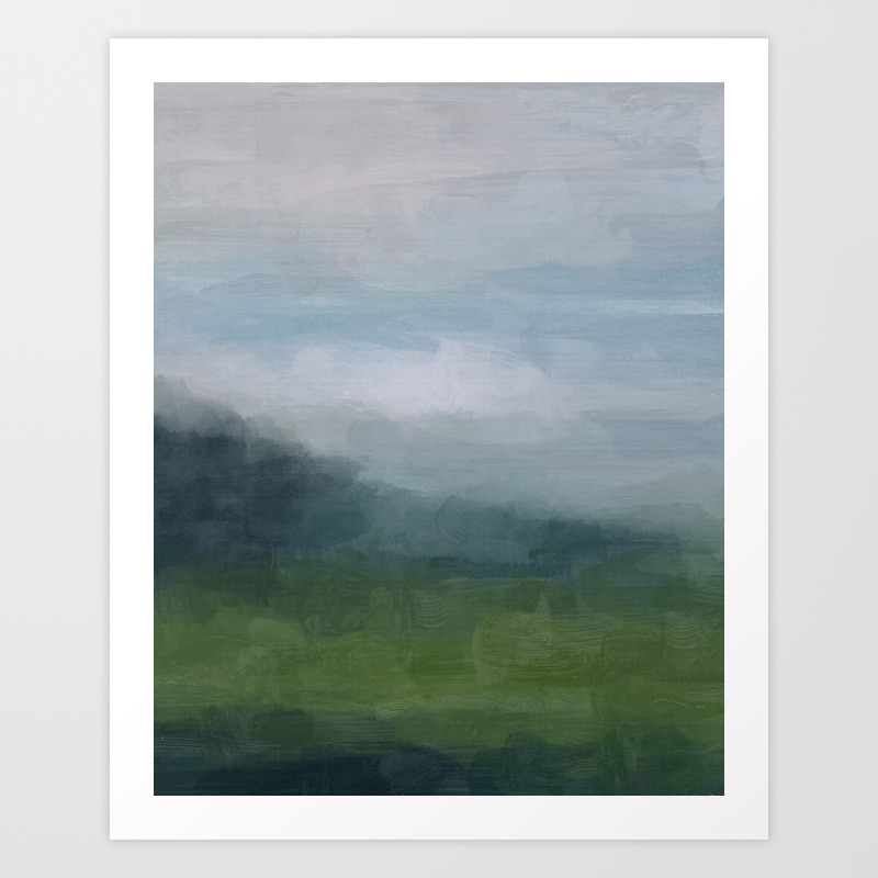 Gray Blue Navy Indigo Grass Green Abstract Painting Wall Art Prints Nature Horizon Modern Wall Art Art Print By Rachelelise Society6