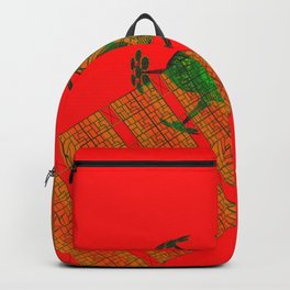 Explorer Schematic Warped Green on Red Backpack | Fantacy, Schematic, Concept, Exploded, Scifi, Red, Modern, Mechanical, Space, Green 