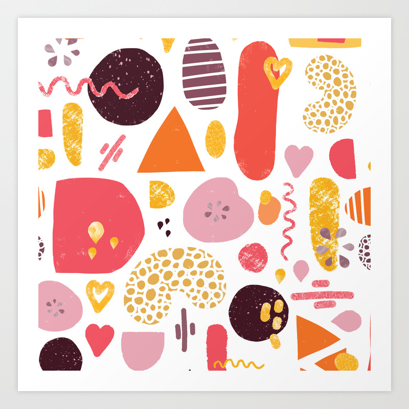 Abstract Shapes Memphis Style Seamless Pattern Art Print By