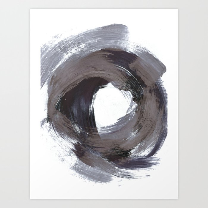 Circular Gestural Brushstroke Grey Abstract Painting Art Print By