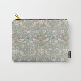 William Morris Vintage Strawberry Thief Blue Slate Vellum Carry-All Pouch | Grey, Pale, Pattern, Flowers, Print, Silver, William Morris, Farmhouse, Fabric, Design 