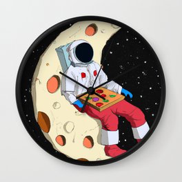 Cosmo Leisure Wall Clock | Painting, Spaceexploration, Eatingpizza, Astronautleisure, Chilltime, Pizzamoon, Moon, Astronaut, Leisuretime, Cosmos 