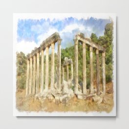 Euromos Ruins Watercolor Metal Print | Columns, Temple, Classical, Magnificent, Ancient, Milas, Asiaminor, Ancientcity, Cyramos, Architecture 