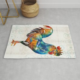 Colorful Rooster Art by Sharon Cummings Rug | Logcabin, Rooster, Colorful, Countrystyle, Vintage, Primarycolors, Gift, Kitchenart, Farmhouse, Chicks 