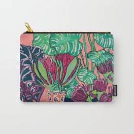 Cluster of Houseplants and Proteas on Pink Still Life Painting Carry-All Pouch | Eucalyptus, Curated, Protea, Boho, Feminine, Bloom, Australian, Pink, Houseplant, Painting 