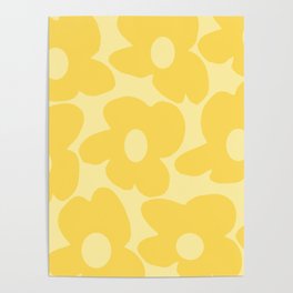 Large Sunny Yellow Retro Flowers Baby Yellow Background #decor #society6 #decor Poster
