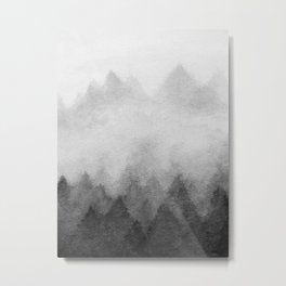 Foggy Forest II - Black White Gray Watercolor Trees Rustic Misty Mountain Winter Nature Metal Print | Abstract, Clouds, Forest, Gray, Watercolor, Nature, Landscape, Foggy, Lightgrey, Scenic 