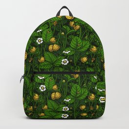 Wild strawberries, yellow and green Backpack | Strawberry, Leaves, Illustration, Realistic, Wild, Design, Ladybug, Fruit, Nature, Flower 