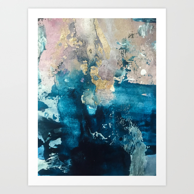 Timeless A Gorgeous Abstract Mixed Media Piece In Blue Pink