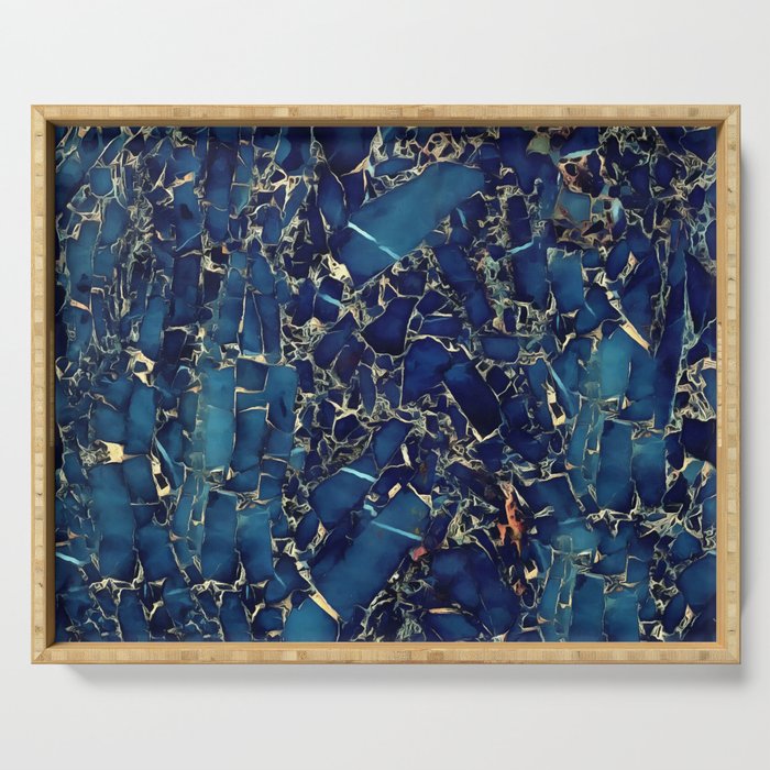Dark Blue Stone Marble Abstract Texture With Gold Streaks Serving