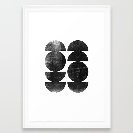 Black And White Mid Century Modern Circles Abstract Framed Art