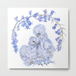 Silkie Chickens and Bluebells Metal Print | Spring, Nursery, Bluebells, Wreath, Watercolour, Easter, Chick, Wildflowers, Chickens, Newbaby 