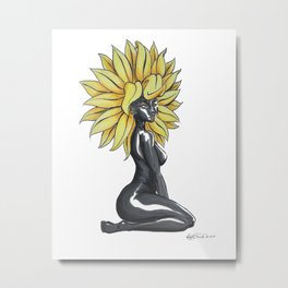 The Sunflower Metal Print | Woman, Blackgirl, Marker, Blackgirlmagic, Flower, Ink, Energy, Light, Women, Power 