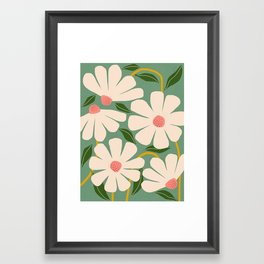 Wild Daisies - green Framed Art Print | Daisy, Yellow, Botanical, Daisies, Bloom, Nature, Floral, Vintage, Pink, Boho 