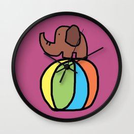 Little Elephant with Ball Wall Clock | Happy, Children, Animal, Nursery, Circuselephant, Colourful, Elephant, Kids, Illustration, Cute 