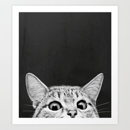 You asleep yet? Kunstdrucke | Black and White, Decor, Digital, Kitten, Cats, Dark, Maximalist, Animal, Cat, Graphicdesign 