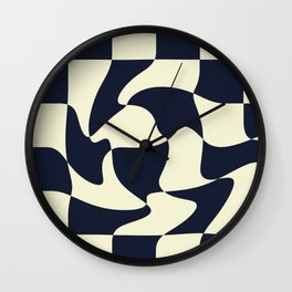 Vintage Checkers Wall Clock | Navy, Funky, Digital, Pattern, Warperd, Square, Abstract, Trendy, Wavy, Glitch 
