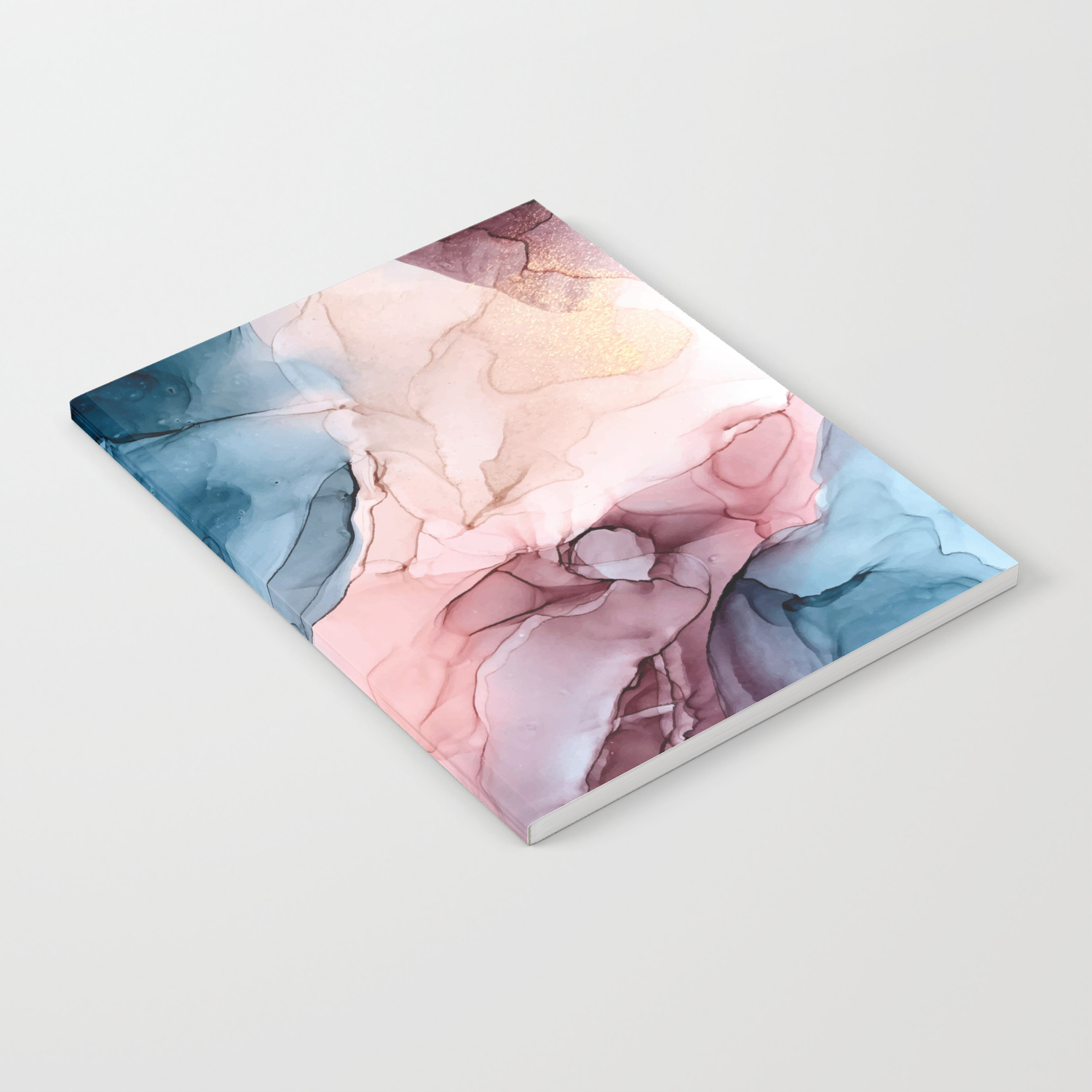 Pastel Plum Deep Blue Blush And Gold Abstract Painting Notebook