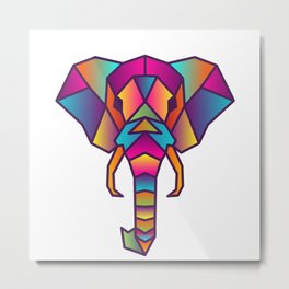 Elephant | Geometric Colorful Low Poly Animal Set Metal Print | Symbol, Triangle, Drawing, Animal, Polygonal, Illustration, Wildlife, Face, Elephant, Abstract 
