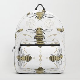 Honeybees and Snowdrops Backpack | Yellow, Springpattern, Snowdrop, Beeandflower, Digital, Black, Gold, Beedesign, Snowbell, Tile 