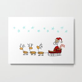 Santa's Sleigh and Reindeer Metal Print