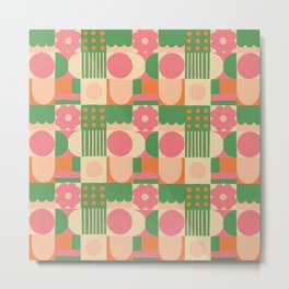 Green and pink tiles Metal Print | Shapes, Squares, Geometric, Pink, Tiles, Mosaic, Vintage, Abstractions, Mid Century, Curated 