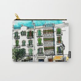 Ibiza - Vara de Rey Carry-All Pouch | Annsophidigsmed, Drawing, Watercolor, Windows, Balcony, Urbansketch, Varaderey, Ibiza, Ibizaart, Houses 
