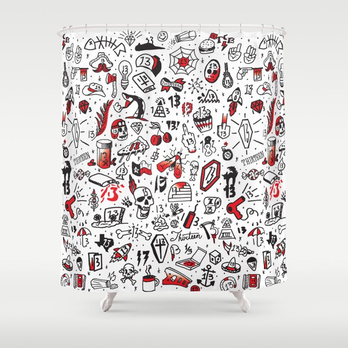 Friday The 13th Tattoo Flash Shower Curtain By Sanctuaryprintshop