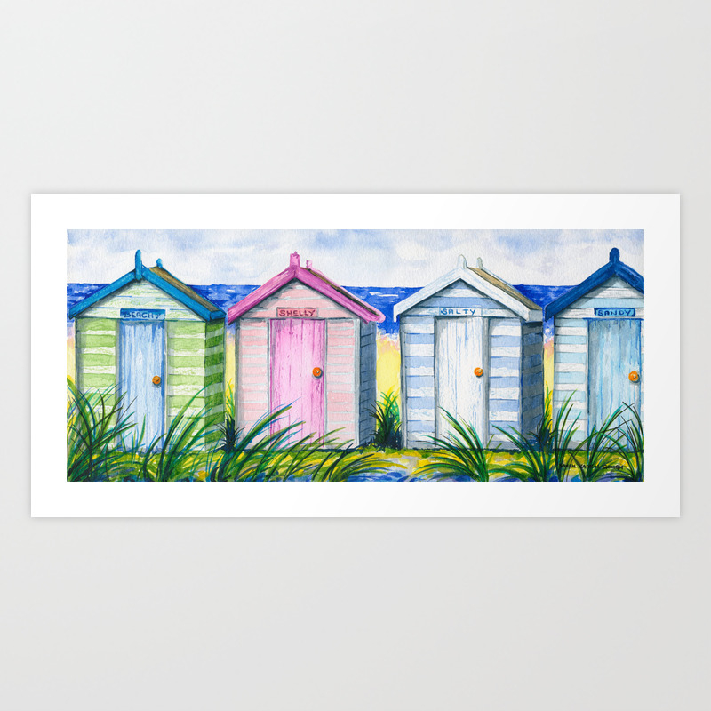 Beach Huts In A Row Seaside Traditional Nostalgic Iconic Art Print By Sarahgoughart Society6