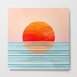 Minimalist Sunset III / Abstract Landscape Metal Print | Ocean, Painting, Sunrise, Design, Minimal, Curated, Illustration, Tropical, Beach, Orange 