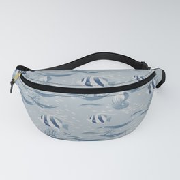 fishes cute marine life pattern shells and fishes faded blue  Fanny Pack