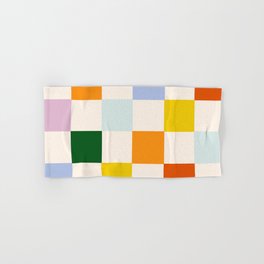 Retro Rainbow Checkerboard  Hand & Bath Towel | Geometric, Positive Vibes, Abstract, Vintage, 90S, Illustration, Color, Checked, Rainbow, Minimal 