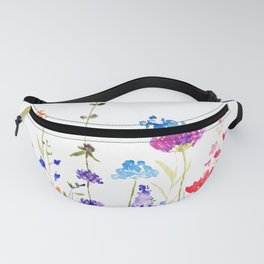 colorful wild flowers watercolor painting Fanny Pack