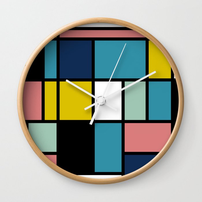 Mondrian De Stijl Modernist Inspired Abstract Art 3 Wall Clock By