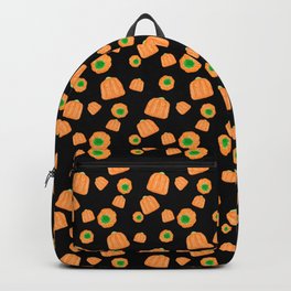 Candy Pumpkins - Black Backpack | Food, Pumpkin, Graphicdesign, Halloween, Toss, Autumn, Green, Black, Marshmallow, Watercolor 