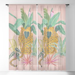 Cheetah Crush Sheer Curtain | Painting, Sunleeart, Leopards, Plants, Cats, Curated, Cheetah, Acrylic, Tropical, Jungle 