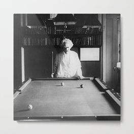1891 Mark Twain playing billiards, pool black and white vintage photograph / photography Metal Print | Mississippiriver, Steamboat, Libraries, Newengland, Writers, Blackandwhite, Connecticut, Authors, Fiction, Literature 