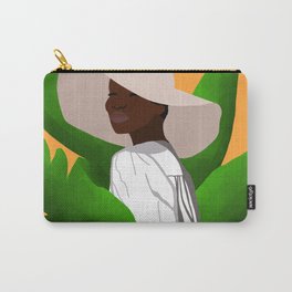Tropical breezes  Carry-All Pouch | Bananaleaves, Leaves, Africanamerican, Beach, Digital, Green, Tropical, Hat, Beachhat, Woman 