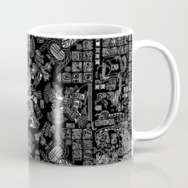Mayan Spring B&W II Coffee Mug | Old, Mandala, Maya, Carving, Peru, Ancient, Tribal, Hieroglyphic, Hieroglyph, Mayan 