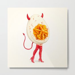 Deviled Egg Pin-Up Metal Print | Curated, Kitschy, Painting, Deviled, Watercolor, Retro, Eggs, Vintage, Devil, Pop Art 
