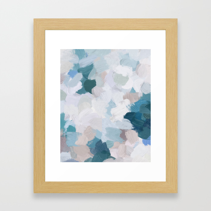 Turquoise Navy Blue Blush Pink Gray White Abstract Painting
