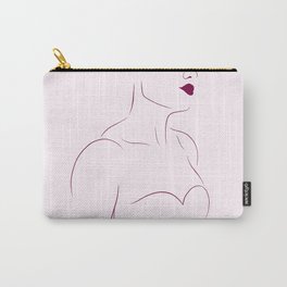 Feminine Female Figure Line Drawing (PINK, 2 of 6) Bold Lips, Toned Upper Body Bone Structure Carry-All Pouch