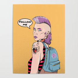 Punk  Woman Purple Mokawk Poster