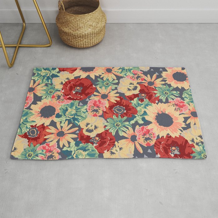 SEPIA FLOWERS -poppies, pansies & sunflowers- Rug by bows & arrows ...