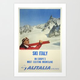 Vintage Travel Poster, On Europe's Most Exciting Mountains- Vintage Travel Sports Poster Art Print